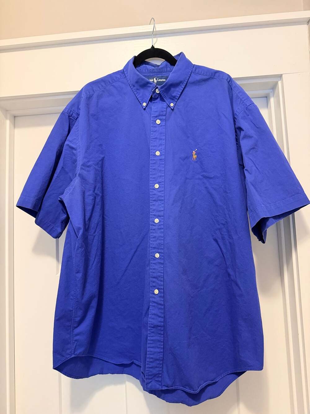 Polo Ralph Lauren Men's Short Sleeve Button Down Shirt Royal Blue Orange Pony